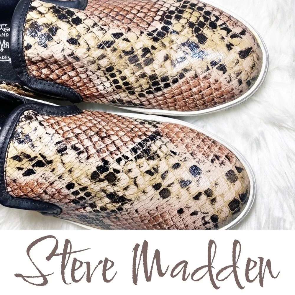 Steve Madden Gunman Handmade Faux Snakeskin Slip On Sneaker Loafer Brown Men's 9